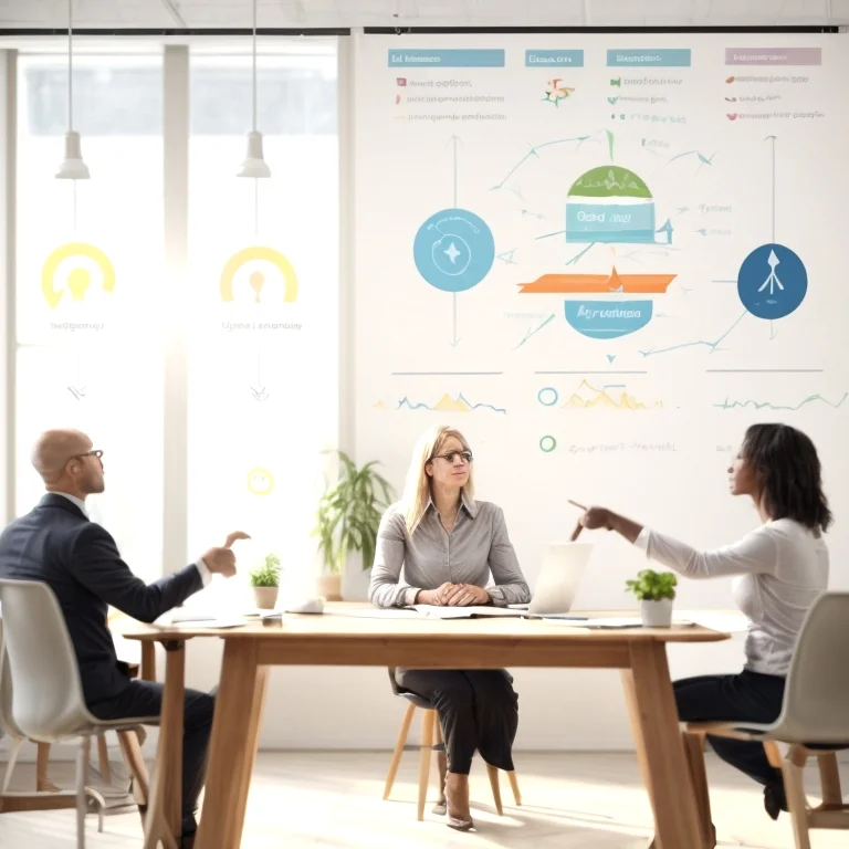 Gruppe von Unternehmern bei einer meditativen Übung in einem Seminarraum